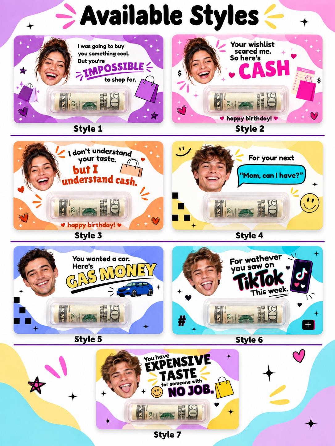 Personalized Photo Money Holder, Funny Birthday Cash Gift Card for Teens, Custom Face Money Gift, Teen Boy or Girl Gift, Rolled Cash Holder