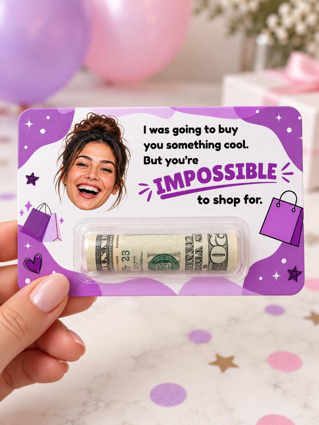 Personalized Photo Money Holder, Funny Birthday Cash Gift Card for Teens, Custom Face Money Gift, Teen Boy or Girl Gift, Rolled Cash Holder