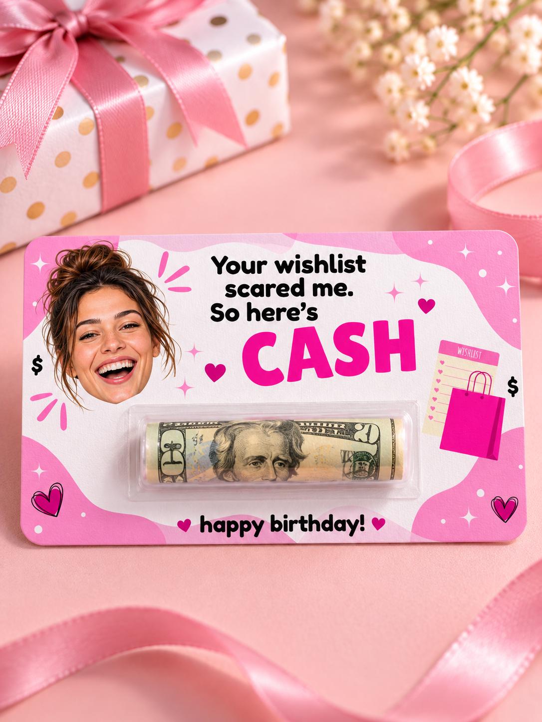 Personalized Photo Money Holder, Funny Birthday Cash Gift Card for Teens, Custom Face Money Gift, Teen Boy or Girl Gift, Rolled Cash Holder