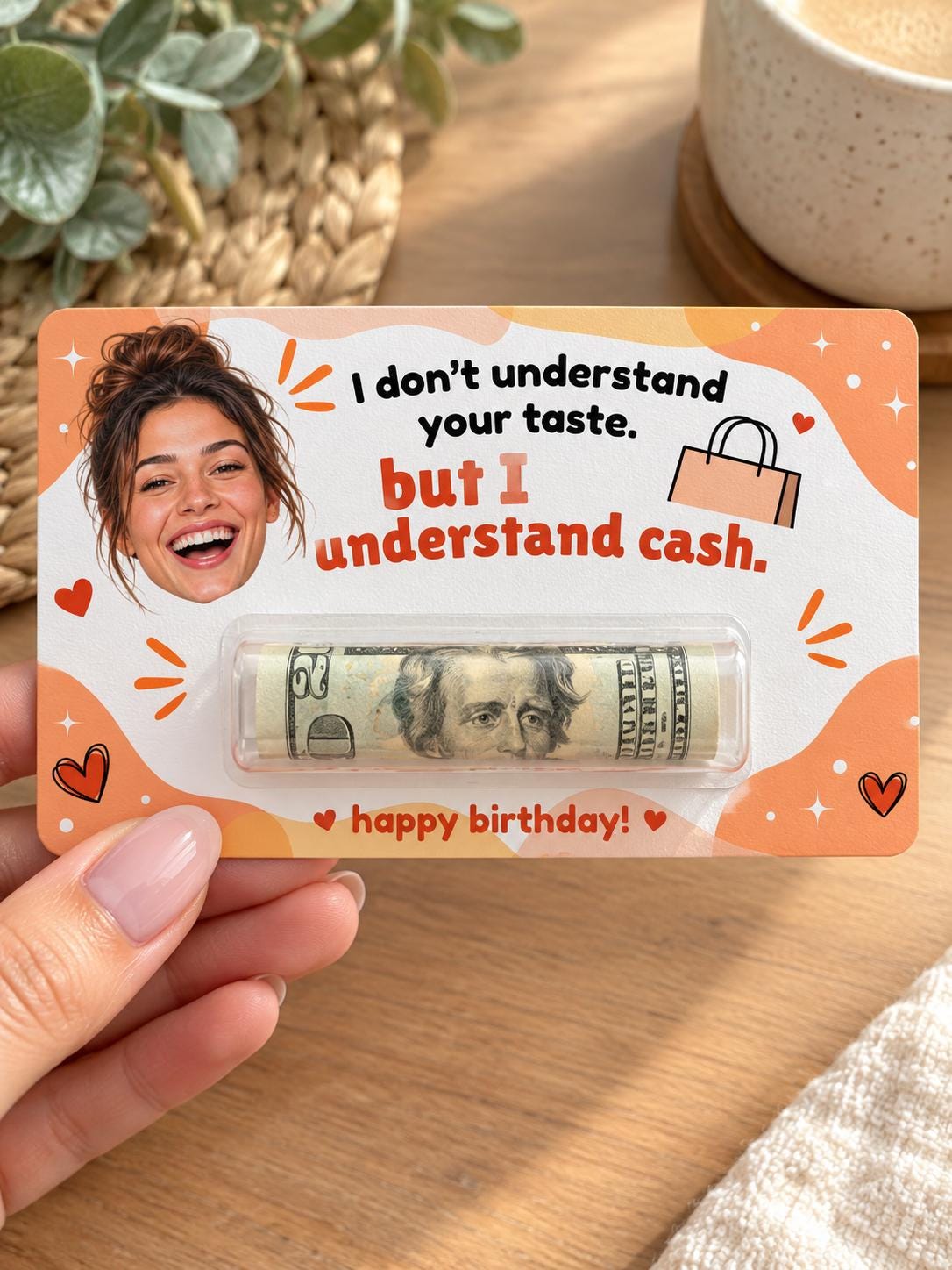Personalized Photo Money Holder, Funny Birthday Cash Gift Card for Teens, Custom Face Money Gift, Teen Boy or Girl Gift, Rolled Cash Holder