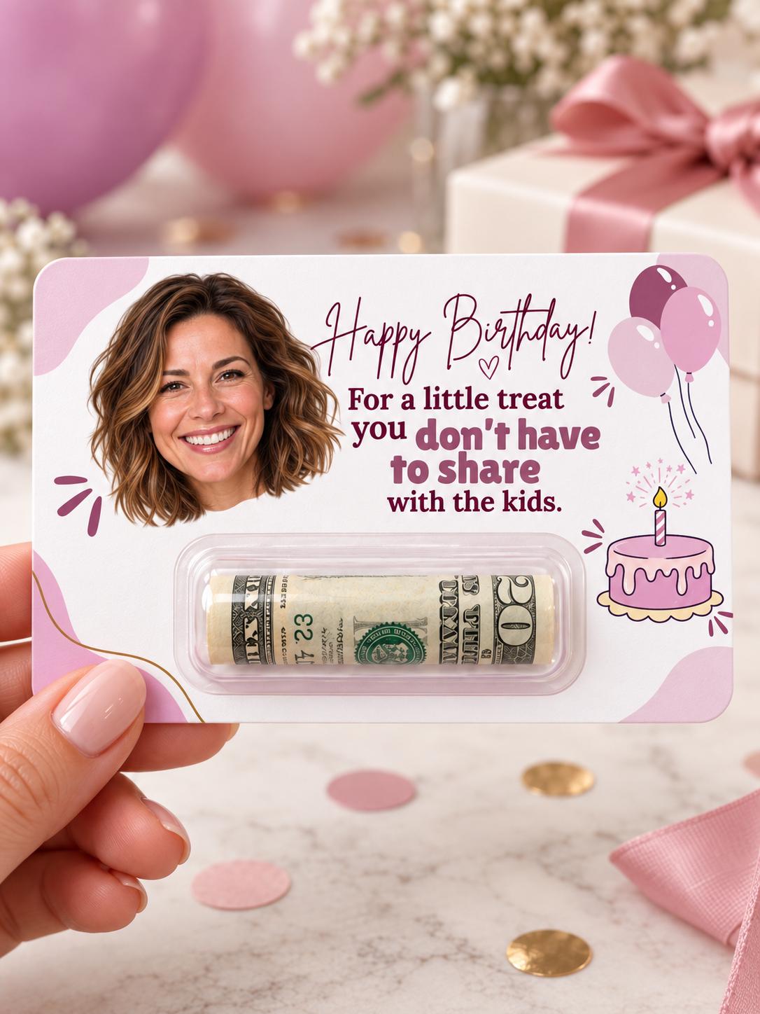 Personalized Birthday Money Holder with Photo, Funny Cash Gift Card for Adults, Custom Face Birthday Gift for Mom, Dad, Friends, Him or Her