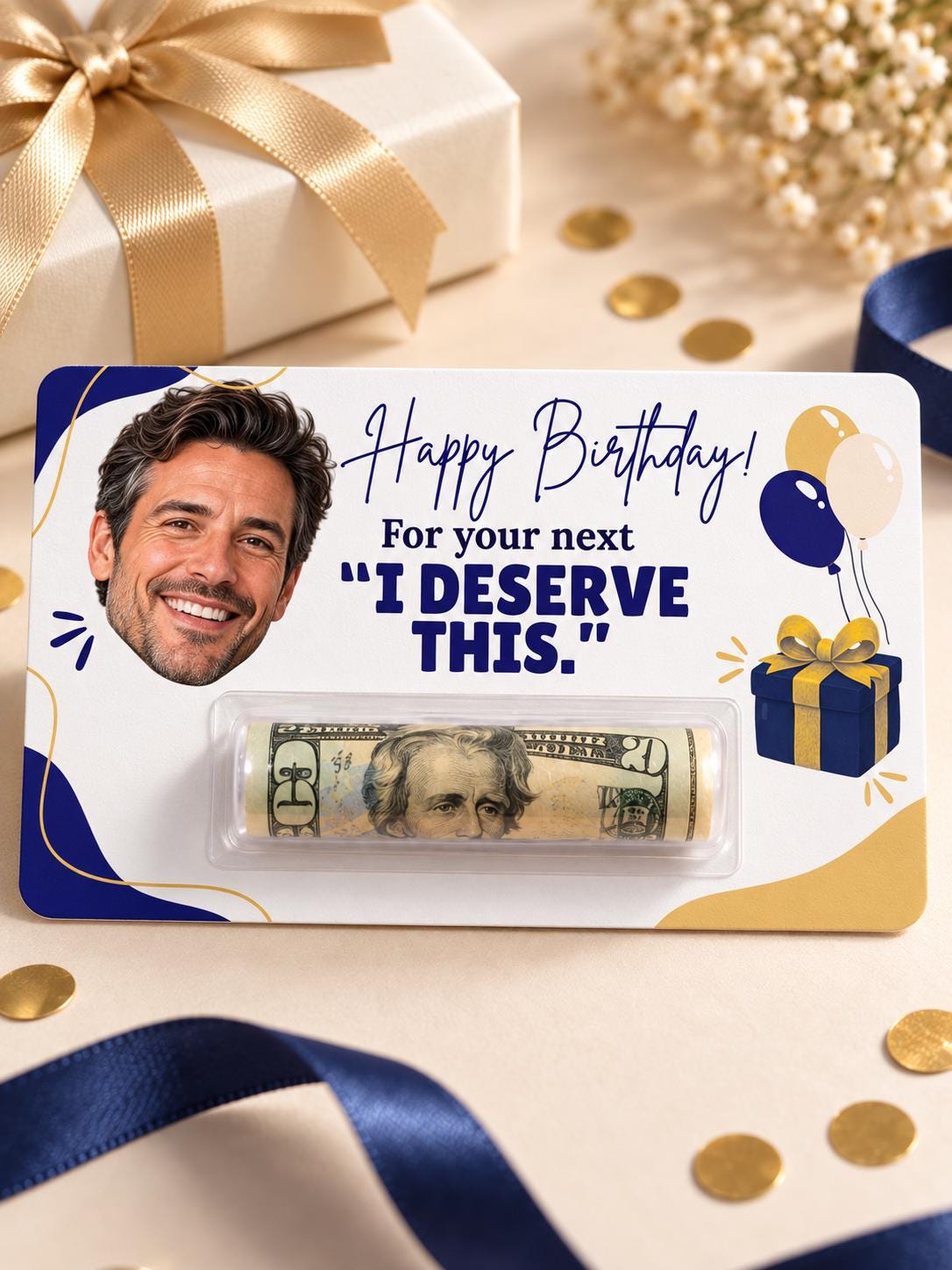 Personalized Birthday Money Holder with Photo, Funny Cash Gift Card for Adults, Custom Face Birthday Gift for Mom, Dad, Friends, Him or Her
