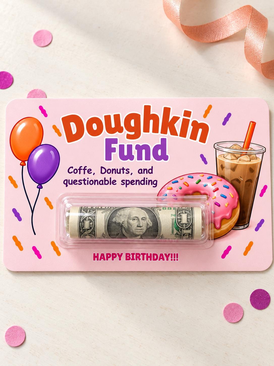 Funny Birthday Money Holder Card Set, Cash Gift Cards with Clear Plastic Domes, 11 Designs, 3x5 Inch, Coffee, Food & Shopping Birthday Gifts