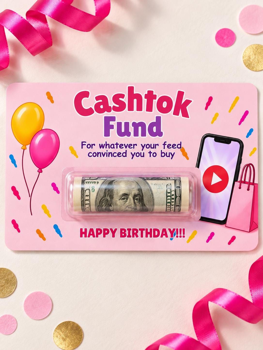 Funny Birthday Money Holder Card Set, Cash Gift Cards with Clear Plastic Domes, 11 Designs, 3x5 Inch, Coffee, Food & Shopping Birthday Gifts