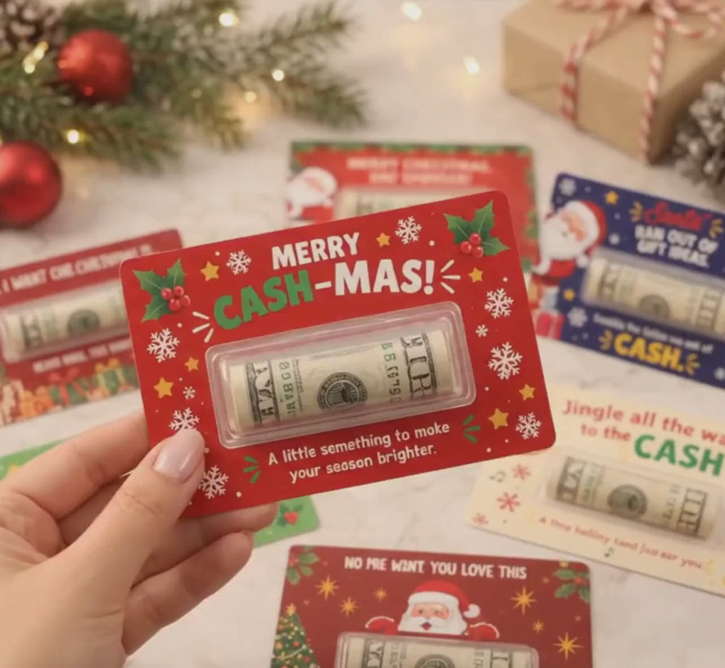 Christmas Money Holder Card, Funny Cash Gift with Clear Dome, Holiday Stocking Stuffer, Secret Santa Gift, 3x5 Cash Holder