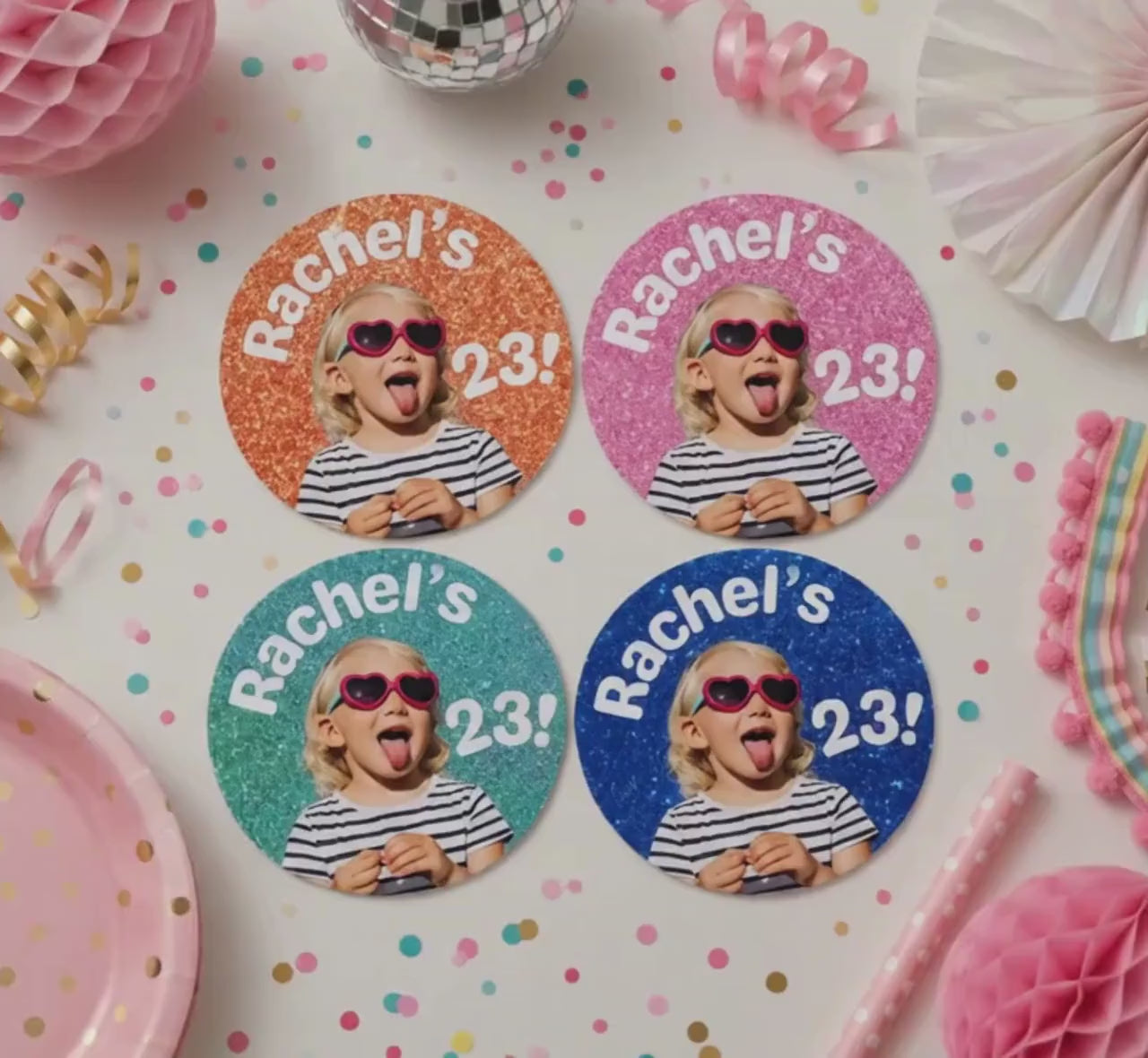 Personalized Glitter Birthday Stickers, Custom Photo Birthday Stickers, Name & Age Party Stickers, Custom Cup Stickers, Party Favor Labels