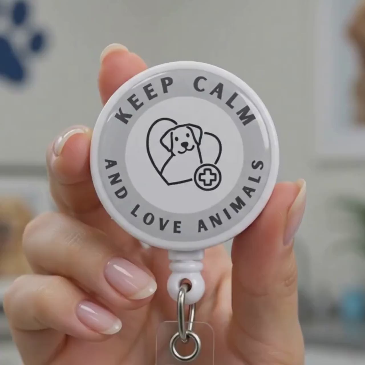 Vet Badge Reel, Cute Veterinary Badge Holder, Animal Lover Retractable ID Badge, Vet Tech Gift, Dog Groomer, Nurse gifts, Custom badge reel