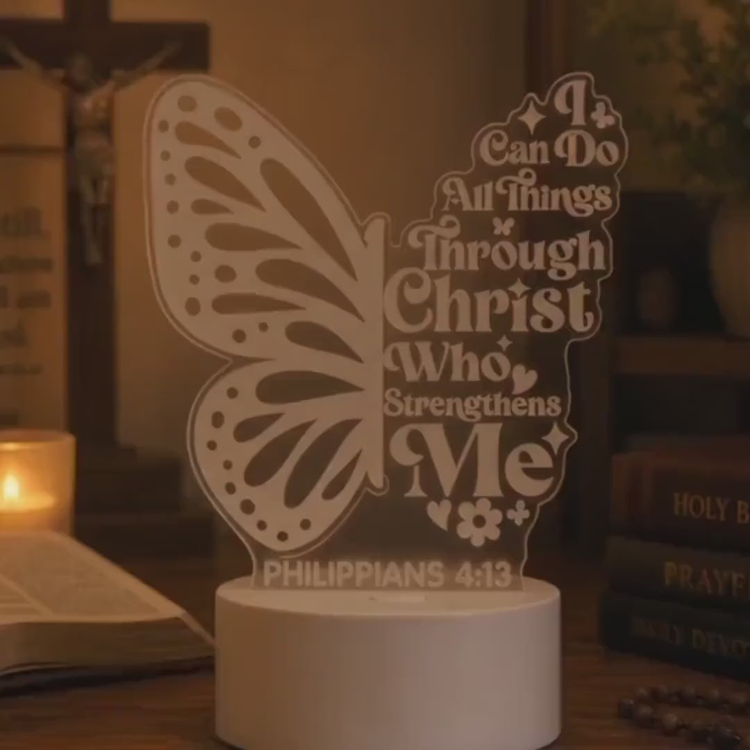 Custom Bible Verse LED Night Light: Butterfly LED Philippians 4 13