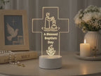Personalized Christian Cross LED Lamp, Baptism Gift, Religious Night Light, First Communion Decor, Faith Gift for Baby, Godchild Gift
