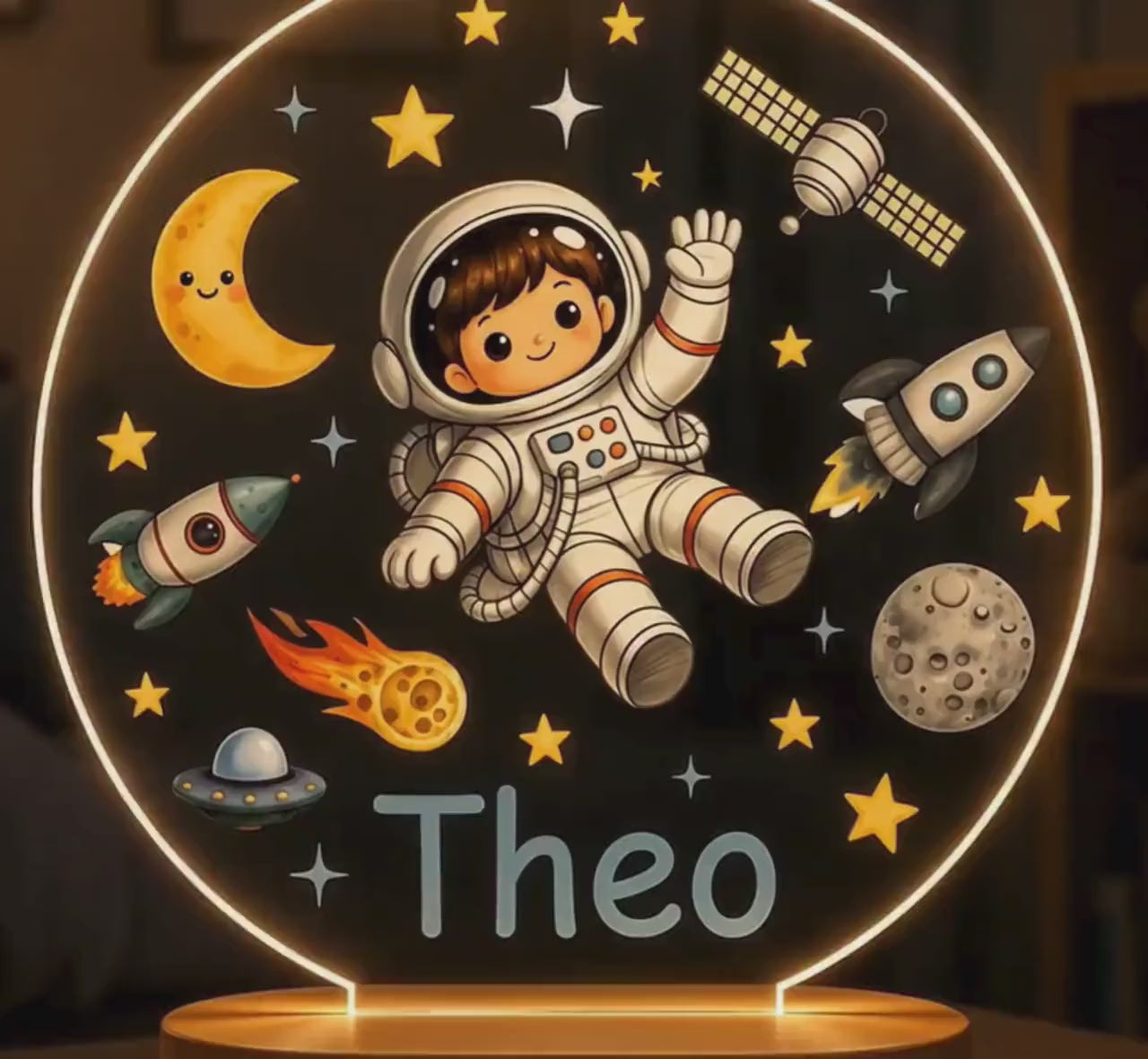 Personalized Astronaut Night Light, Custom Space Nursery Lamp, Baby Boy Name Light, Space Theme Decor, Kids Bedroom LED Lamp