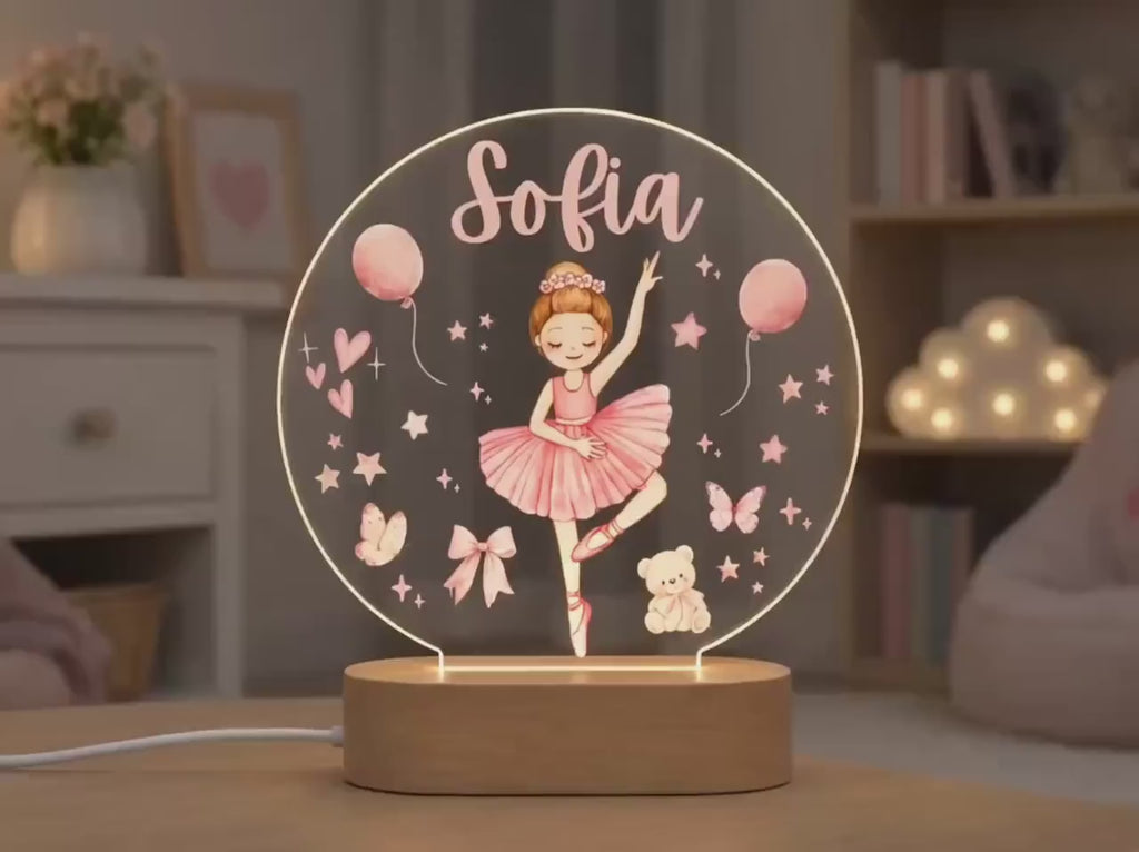 Personalized Ballerina Night Light, Custom Ballet Nursery Lamp, Baby Girl Name LED Light, Pink Bedroom Decor, Ballet Dancer Gift