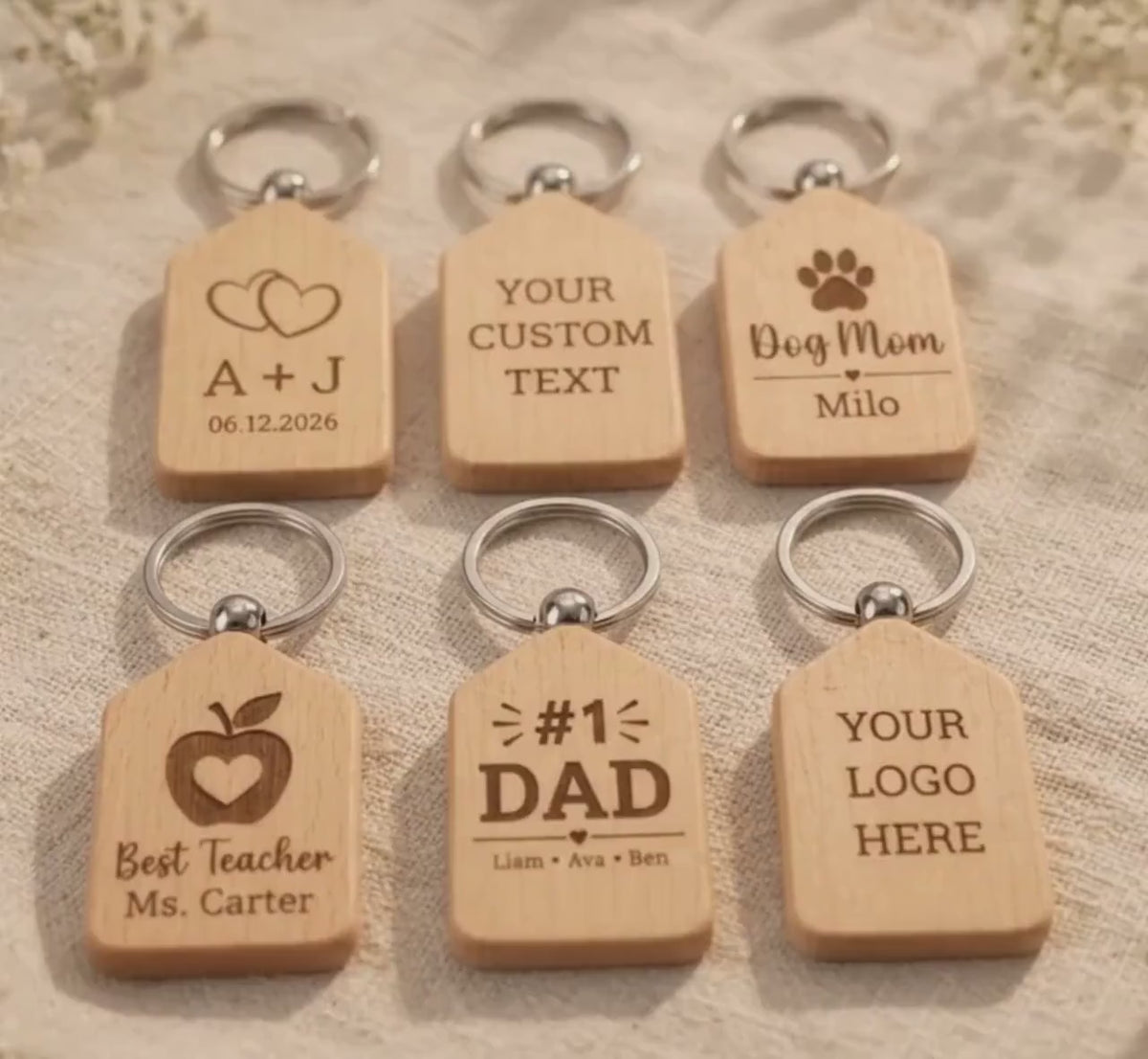 Personalized Wooden Keychain, Custom Laser Engraved Keychain, Wood House Keychain, Custom Logo Keychain, Personalized Gift, Bulk Keychains