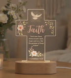 Christian Cross LED Night Light, Faith Hope Love Lamp, 1 Corinthians 13:13 Religious Gift, Baptism Gift, Warm White Decor, Gitf for Her