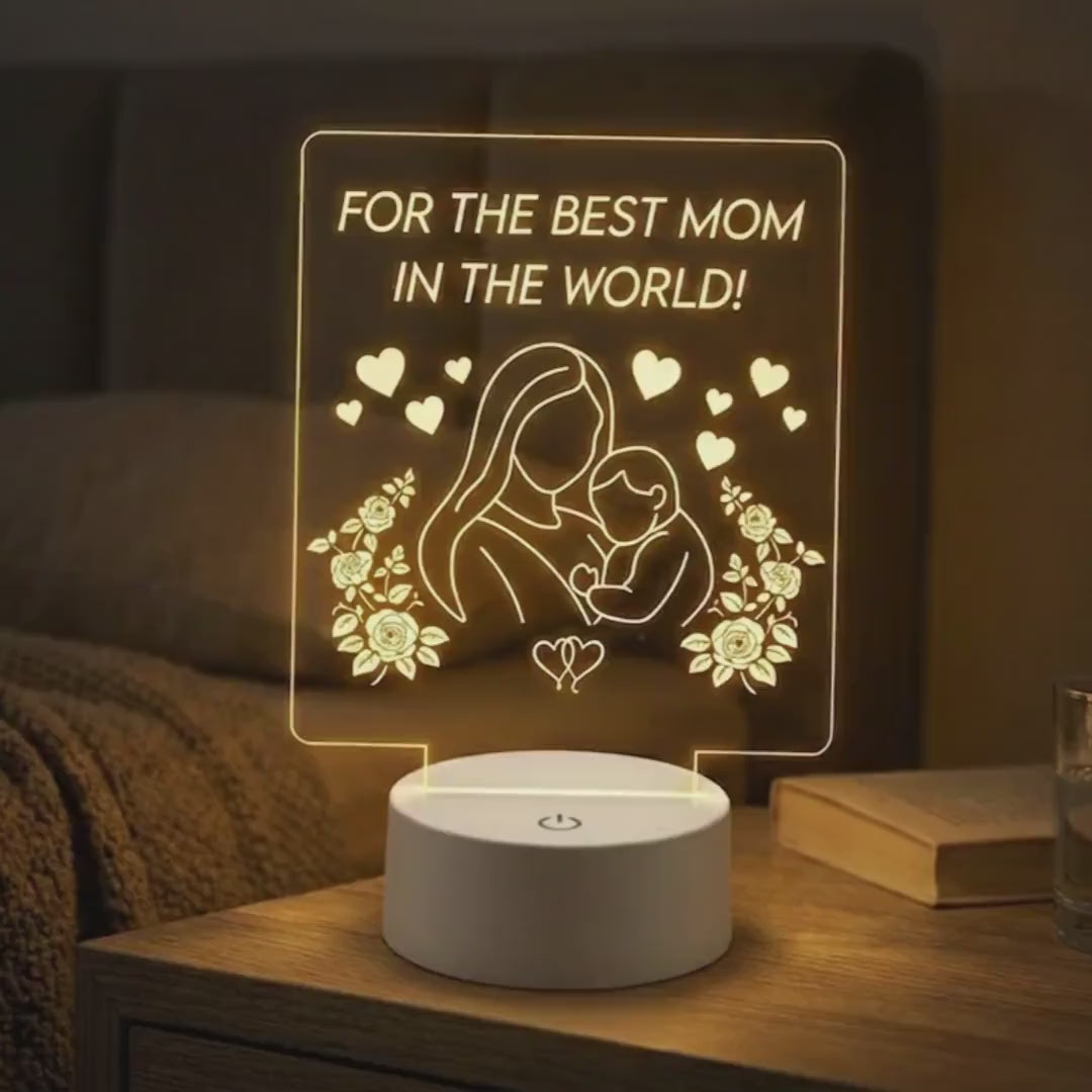 Mother and Baby Acrylic Night Light | Mother's Day Keepsake, Floral Design