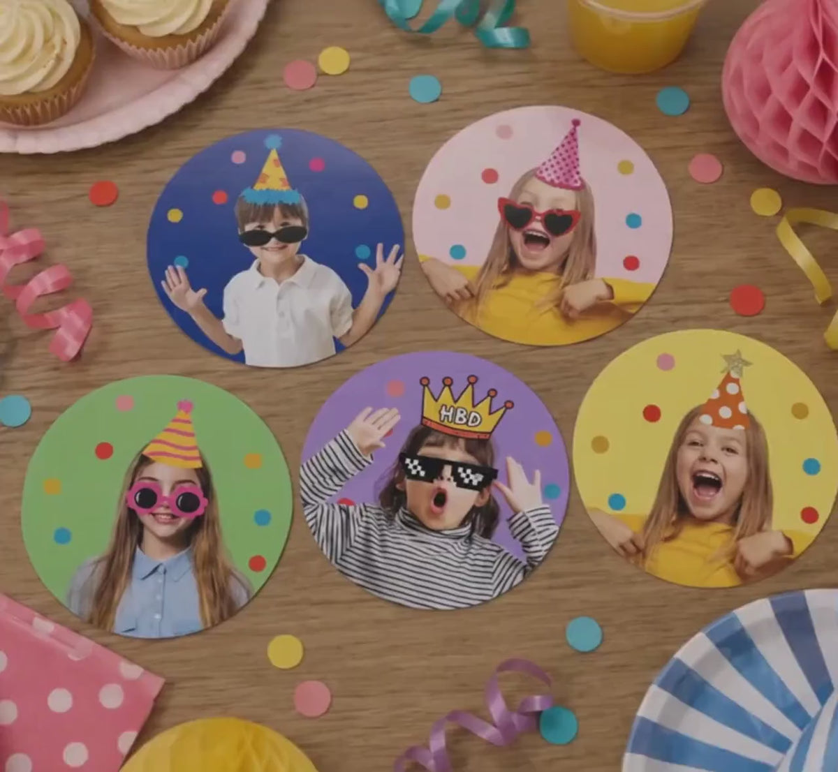 Personalized Birthday Photo Stickers, Custom Face Birthday Stickers, Party Favor Stickers, Cup Stickers, Custom Birthday Labels