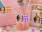 Custom Face Birthday Stickers, Personalized Photo Stickers, Birthday Party Favor Labels, Custom Age & Name Stickers, Die Cut Face Stickers