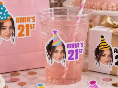 Custom Face Birthday Stickers, Personalized Photo Stickers, Birthday Party Favor Labels, Custom Age & Name Stickers, Die Cut Face Stickers