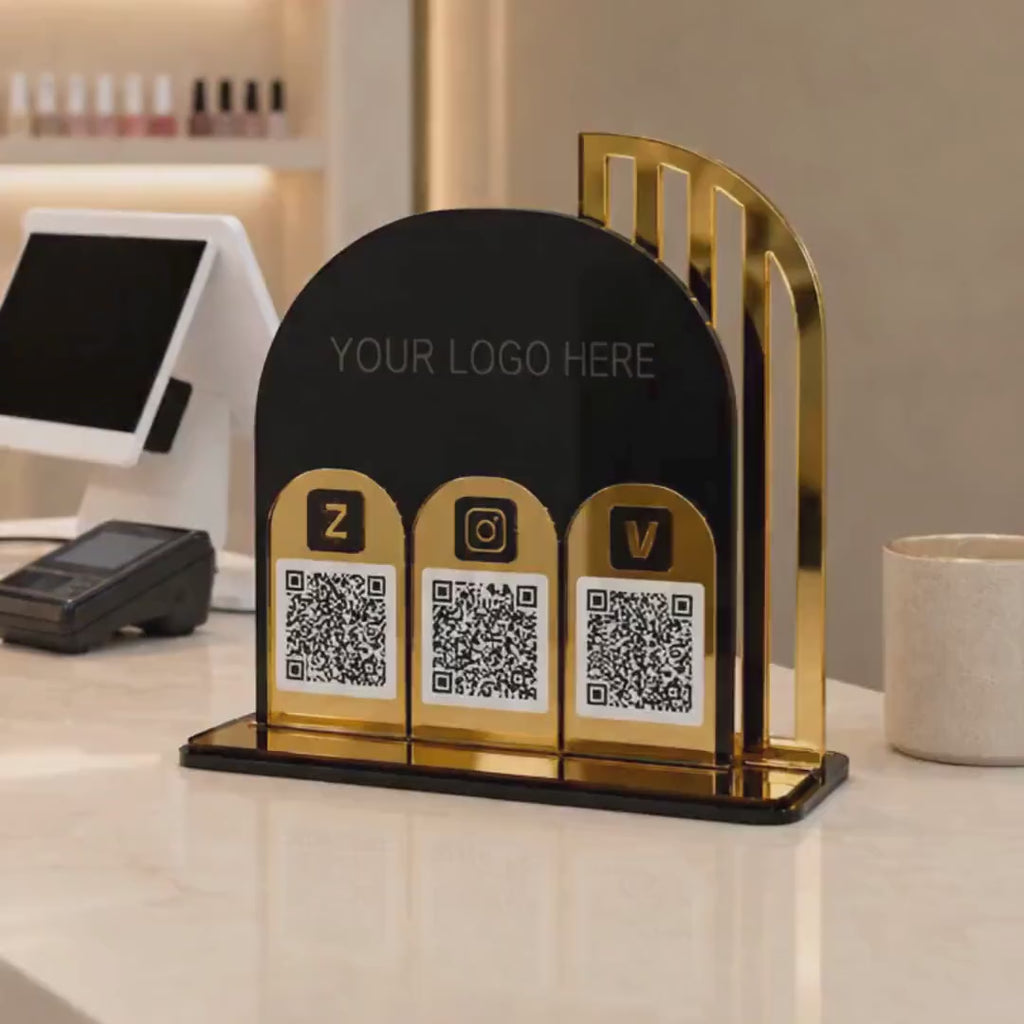 Custom Acrylic QR Code Sign | Gold Mirror Payment Display | Business Stand
