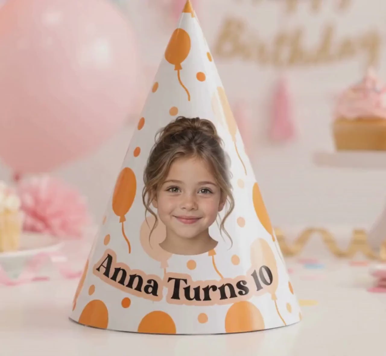 Personalized Birthday Party Hats with Photo, Custom Face Party Hat, Balloon Birthday Hat, Kids & Adult Cone Hat, Birthday Party Decor
