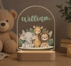 Personalized Safari Night Light, Custom Name Acrylic Lamp, Jungle Nursery Decor, Baby Shower Gift, Kids Room LED Light