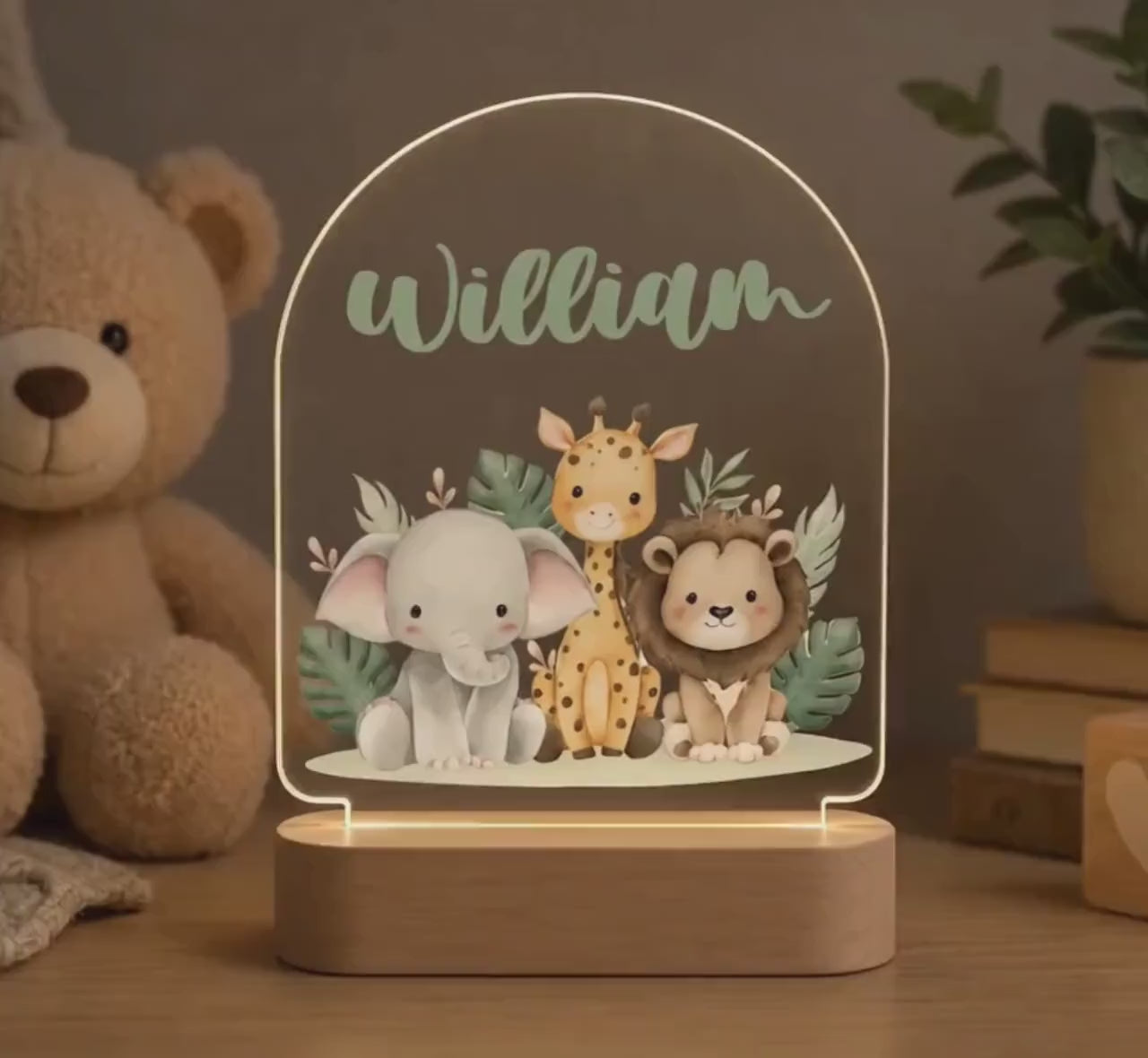 Personalized Safari Night Light, Custom Name Acrylic Lamp, Jungle Nursery Decor, Baby Shower Gift, Kids Room LED Light