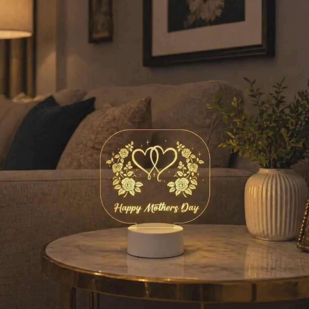 Floral Heart Acrylic Night Light for Mom | Happy Mother's Day Gift