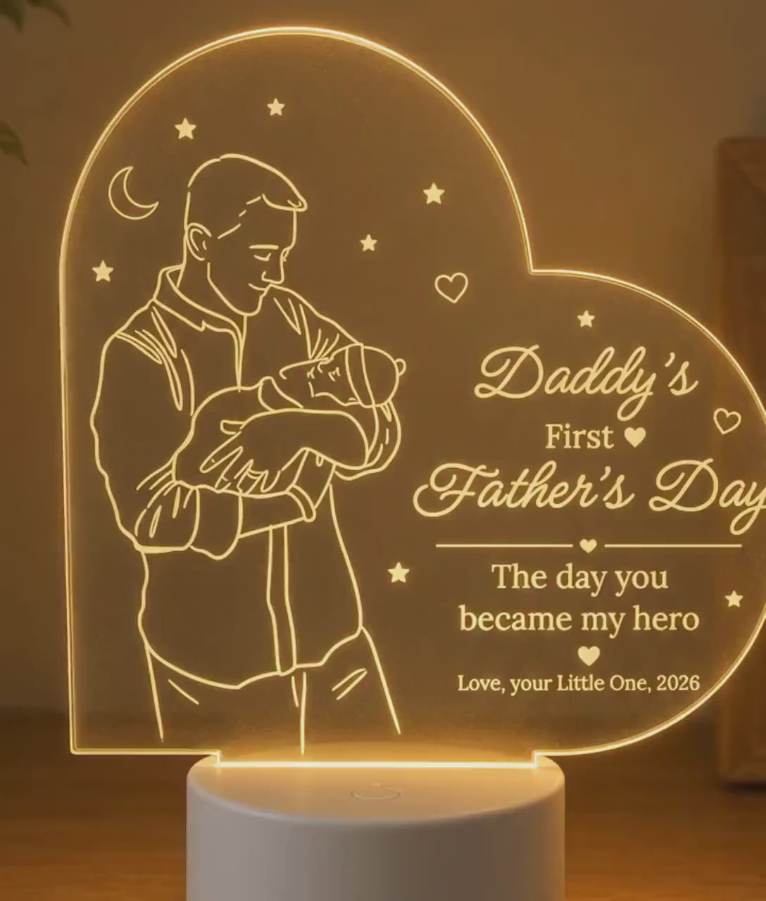 Personalized First Father’s Day Acrylic LED Night Light, Custom Dad Gift From Baby
