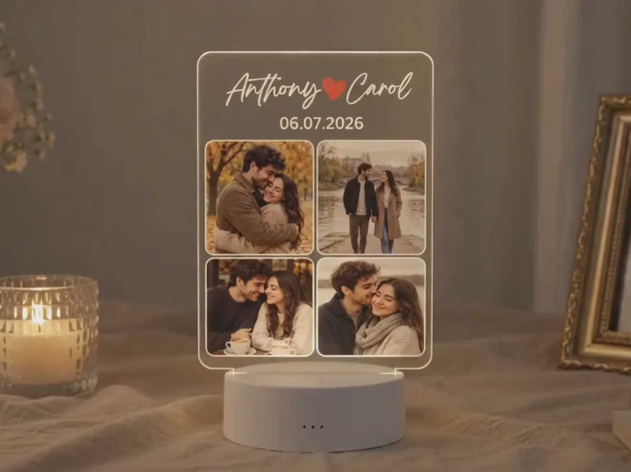 Personalized Photo Collage LED Lamp, Custom Couple Picture Night Light, Anniversary Gift for Him Her, Romantic Photo Gift, Wedding Gift