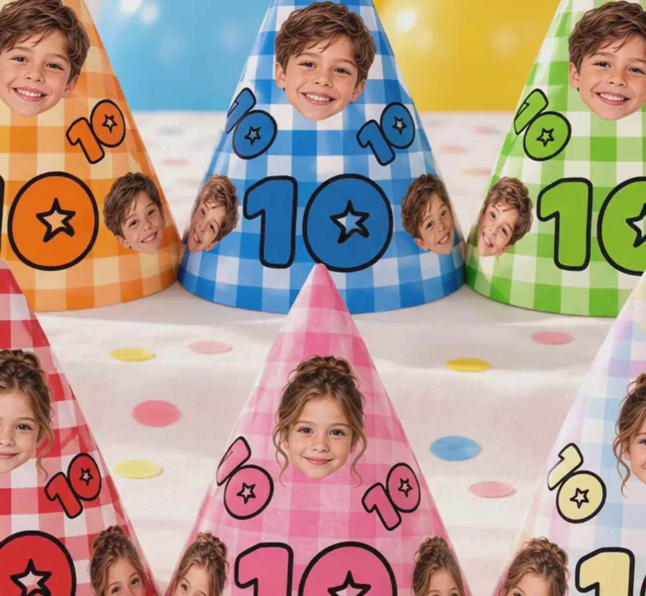 Personalized Photo Birthday Party Hats, Custom Face Party Hat, Age Birthday Hats, Gingham Party Hat, Kids & Adult Birthday Decor