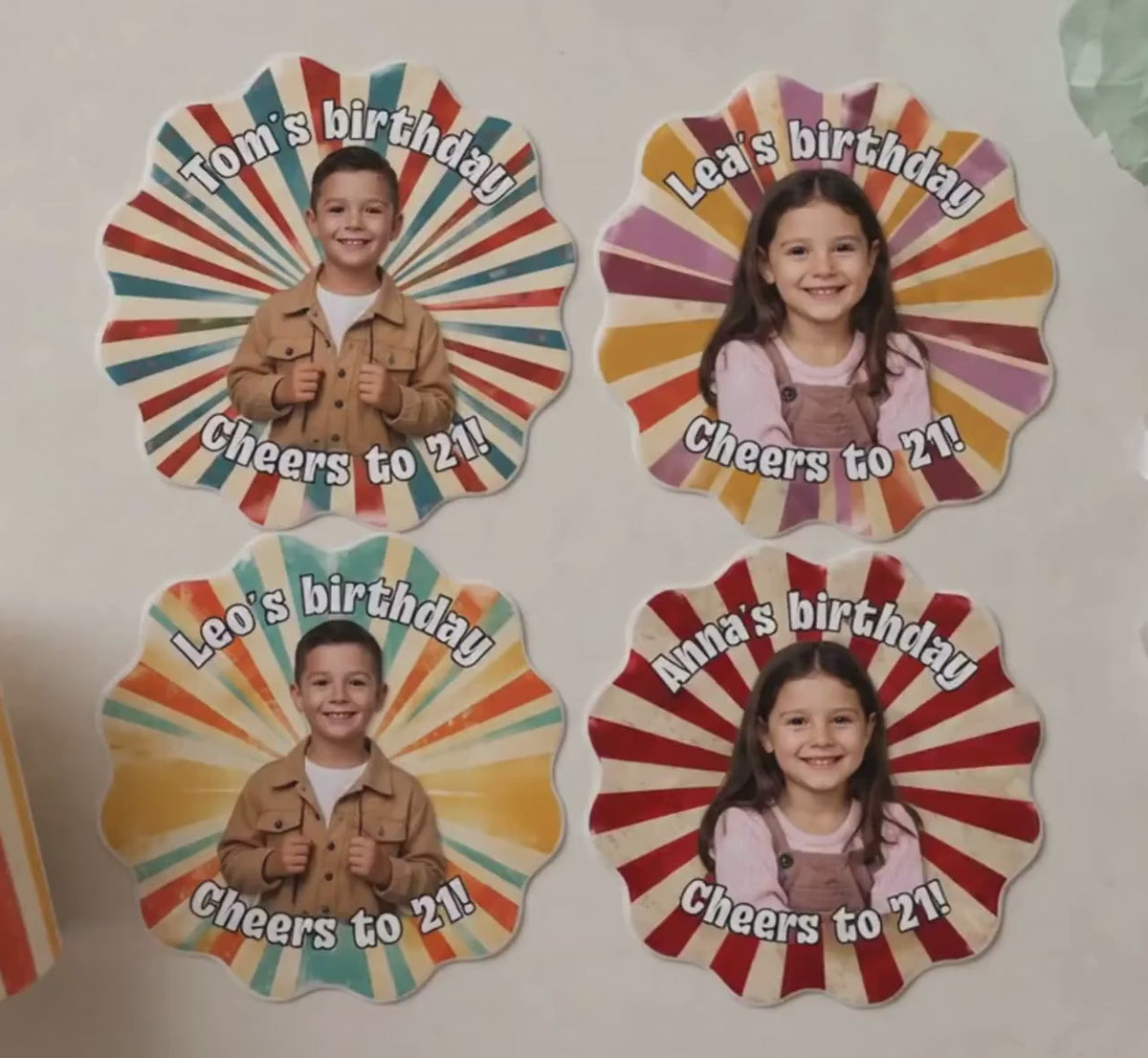 Personalized Birthday Stickers with Photo, Custom Birthday Stickers, Retro Party Favor Labels, Cup Stickers, Custom Photo Stickers
