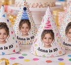 Personalized Photo Birthday Party Hats, Custom Face Party Hat, Name and Age Cone Hats, Kids Birthday Decor, Custom Party Favors