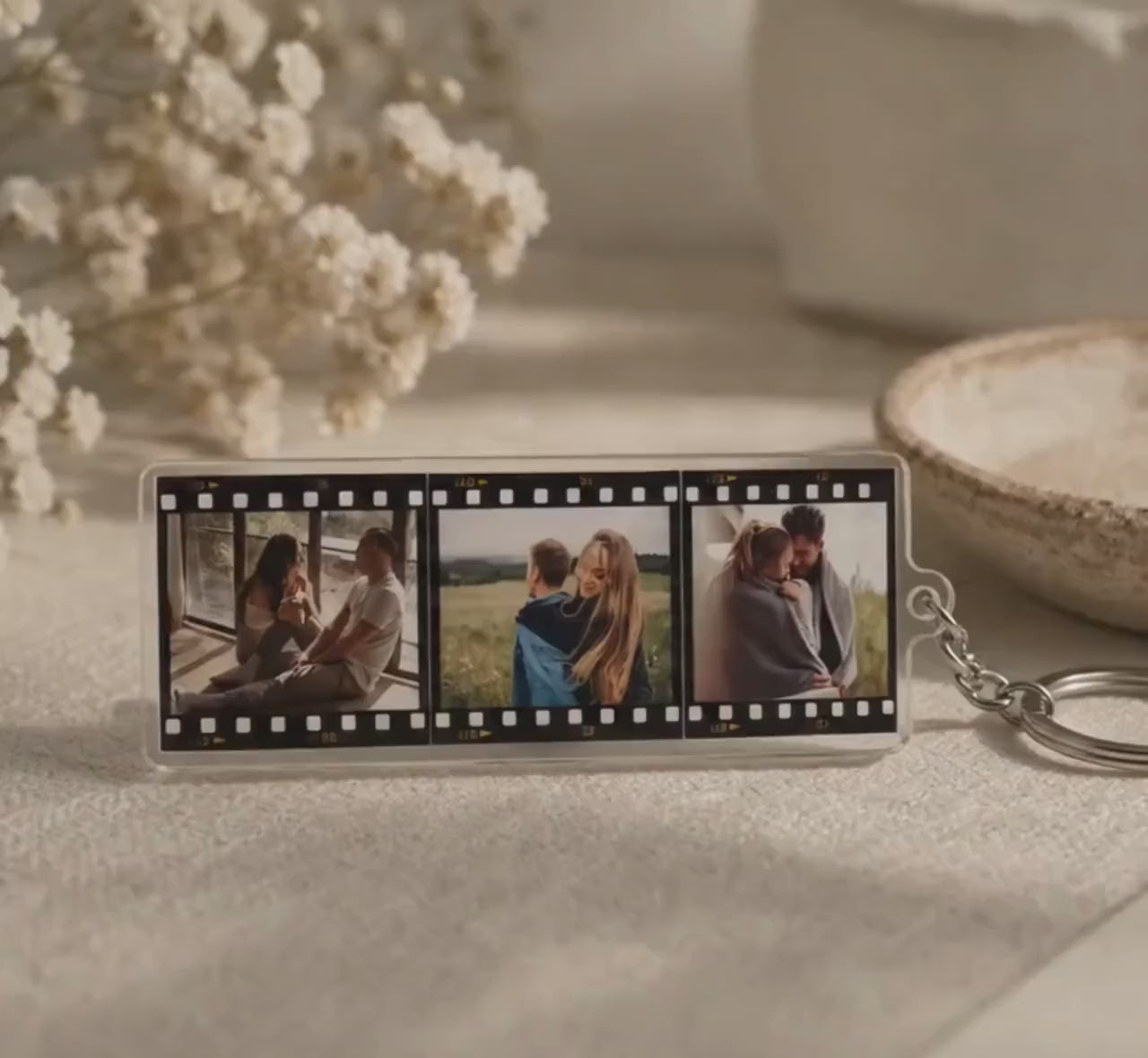 Custom Photo Film Strip Keychain, Personalized Acrylic Keychain, 3 Photo Keychain, Couples Gift, Anniversary Gift, Custom Picture Keychain