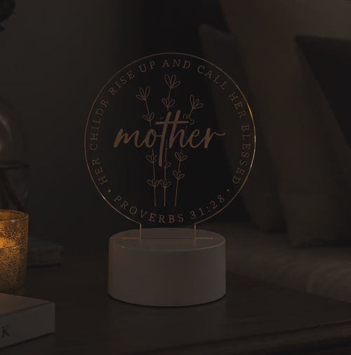 Christian Mother Proverbs 31:28 Floral Acrylic LED Night Light