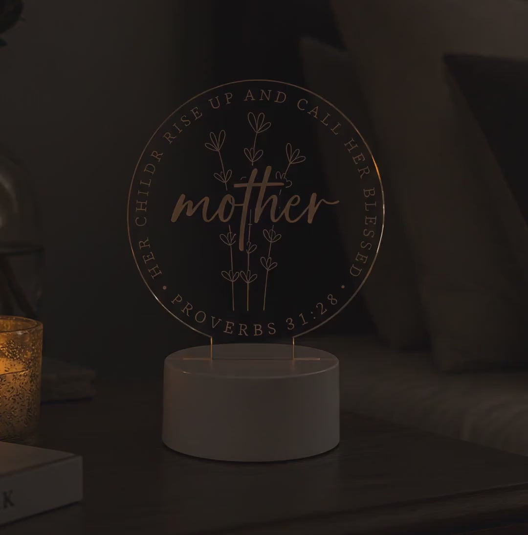 Christian Mother Proverbs 31:28 Floral Acrylic LED Night Light
