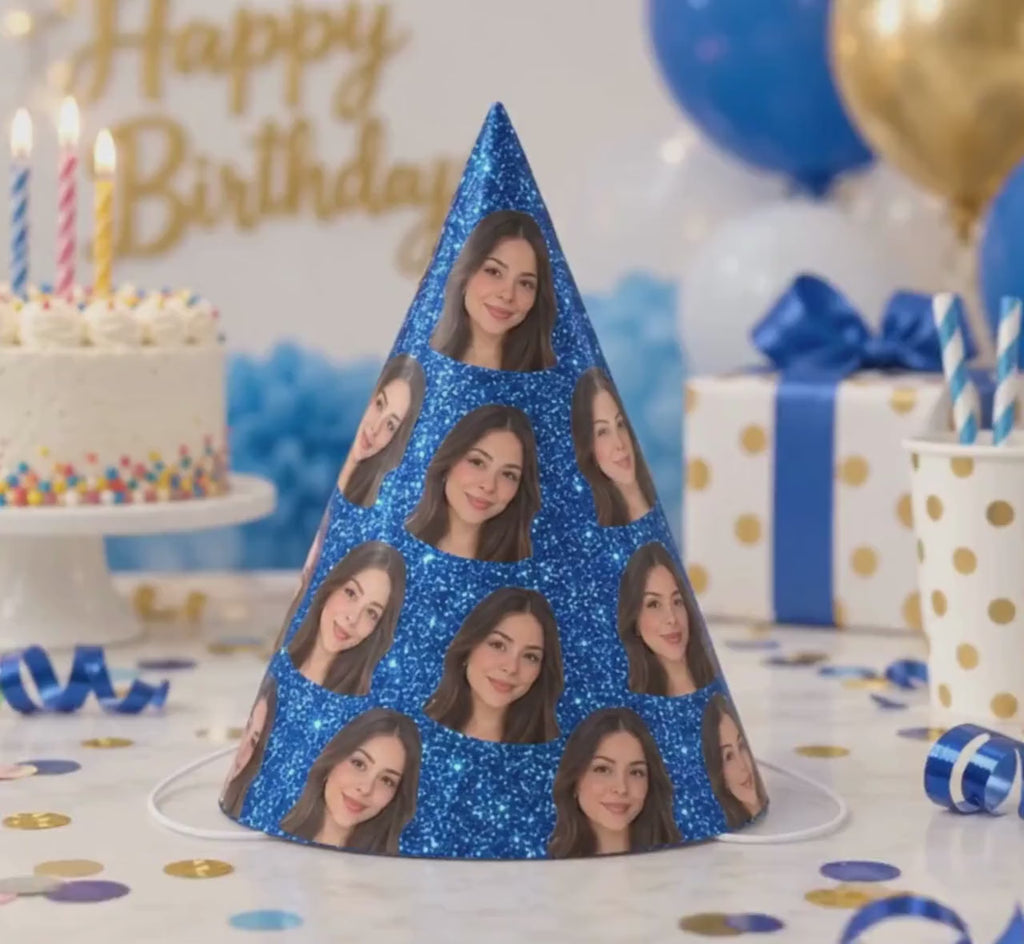 Personalized Glitter Photo Party Hats, Custom Face Birthday Hat, Funny Birthday Party Hat, Custom Photo Party Decor, Birthday Favor