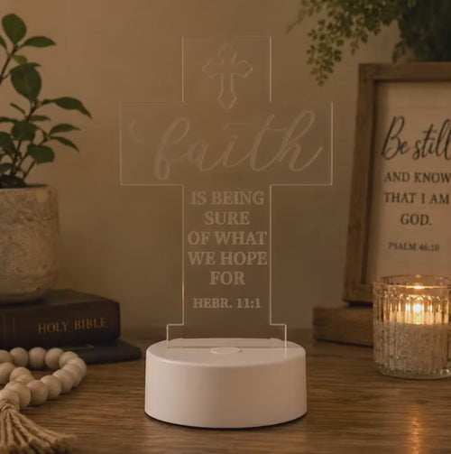 Custom Bible Verse LED Night Light: Christian Faith Cross