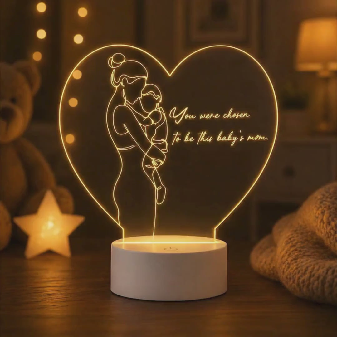 Mom and Baby Heart Acrylic Lamp | Motherhood Keepsake Night Light