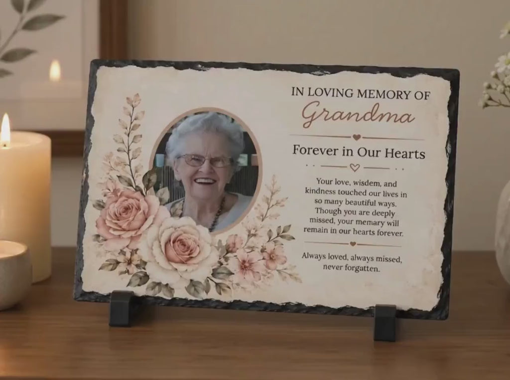 Personalized Memorial Stone Plaque, Custom Sympathy Gift, In Loving Memory Photo Plaque, Sentimental Gift for Mom Dad Grandma