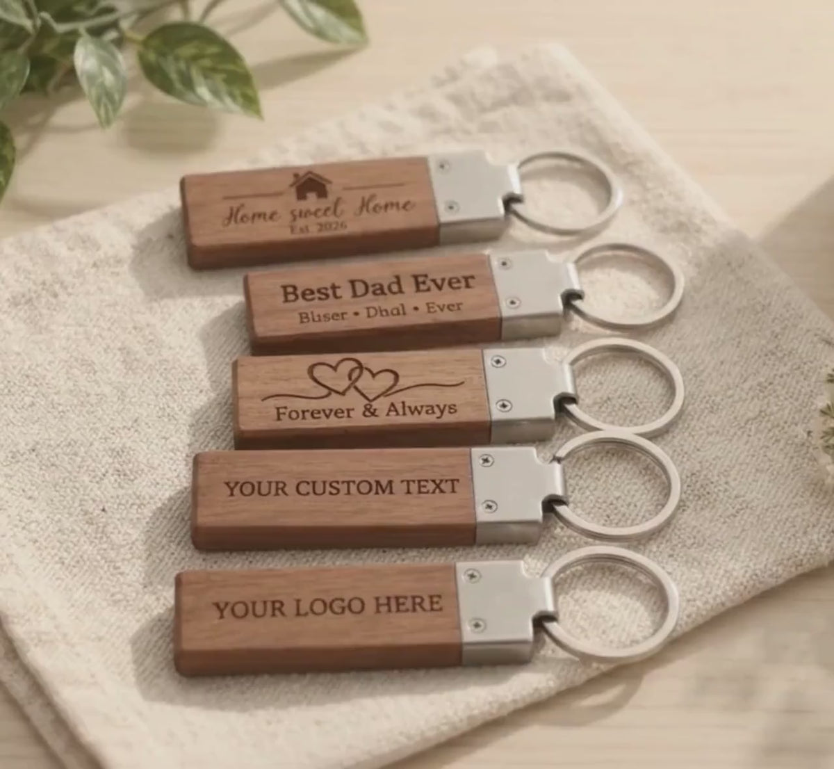Personalized Wooden Keychain, Custom Laser Engraved Keychain, Wood Key Ring, Custom Logo Keychain, Dad Gift, Couple Gift, Housewarming Gift