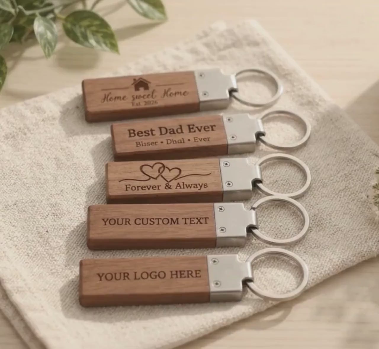 Personalized Wooden Keychain, Custom Laser Engraved Keychain, Wood Key Ring, Custom Logo Keychain, Dad Gift, Couple Gift, Housewarming Gift
