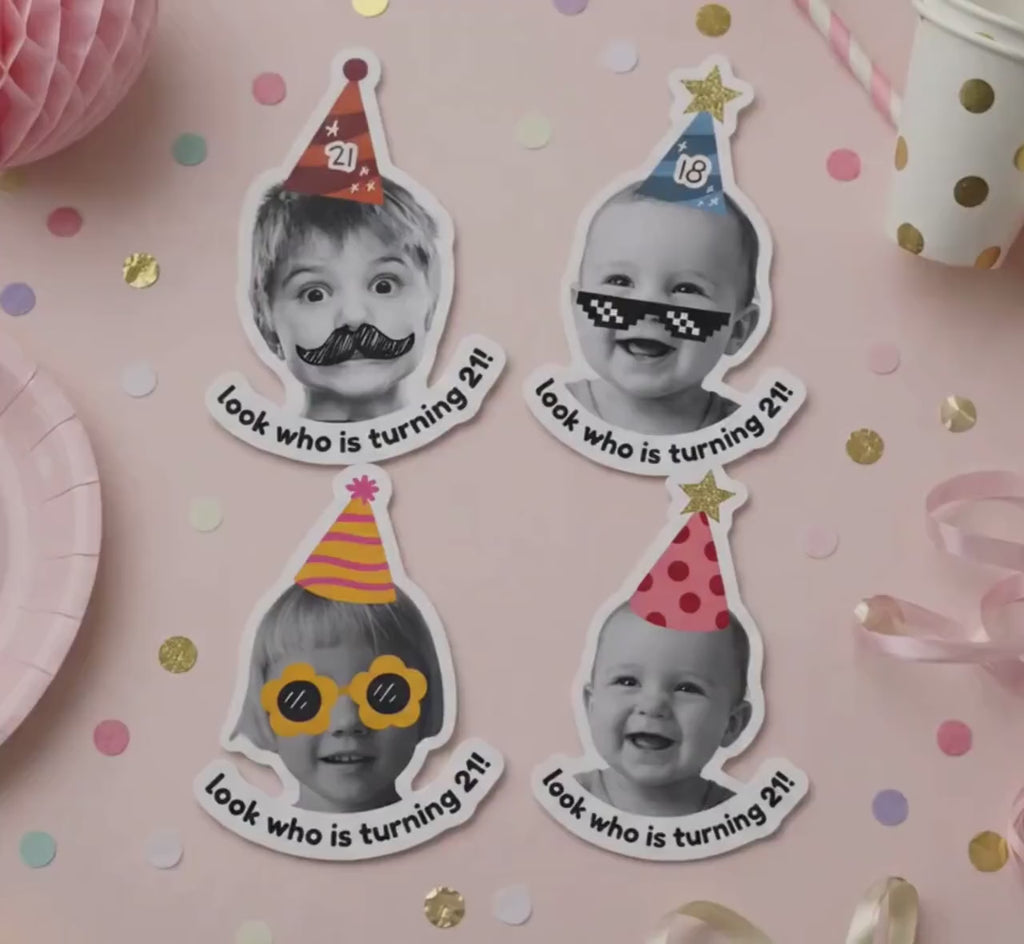 Personalized Birthday Stickers with Photo, Funny Custom Birthday Stickers, Waterproof Cup Stickers, Custom Photo Party Stickers