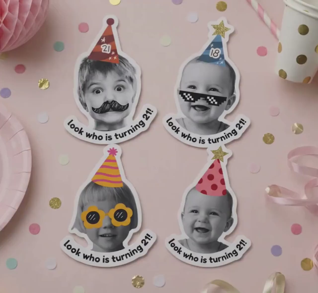 Personalized Birthday Stickers with Photo, Funny Custom Birthday Stickers, Waterproof Cup Stickers, Custom Photo Party Stickers