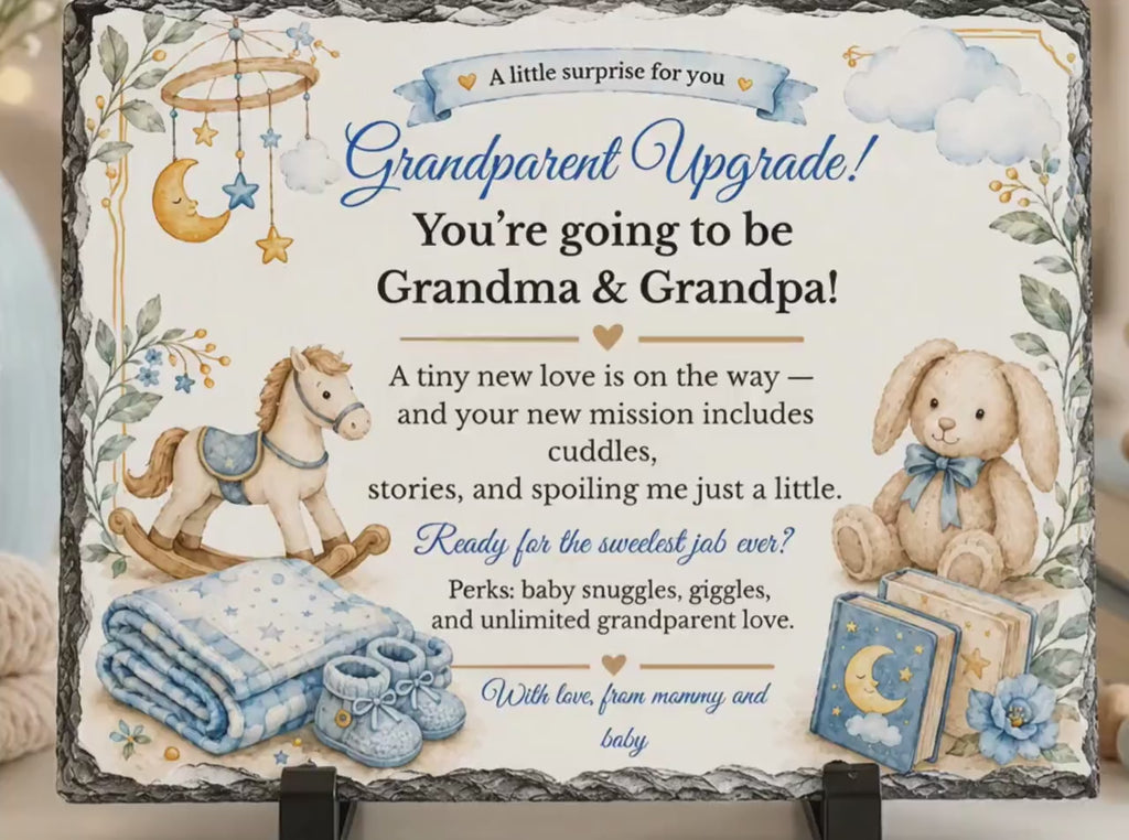 Grandparent Upgrade Pregnancy Announcement Stone Plaque, Grandma and Grandpa Reveal Gift, Baby Announcement Keepsake, New Grandparents Gift