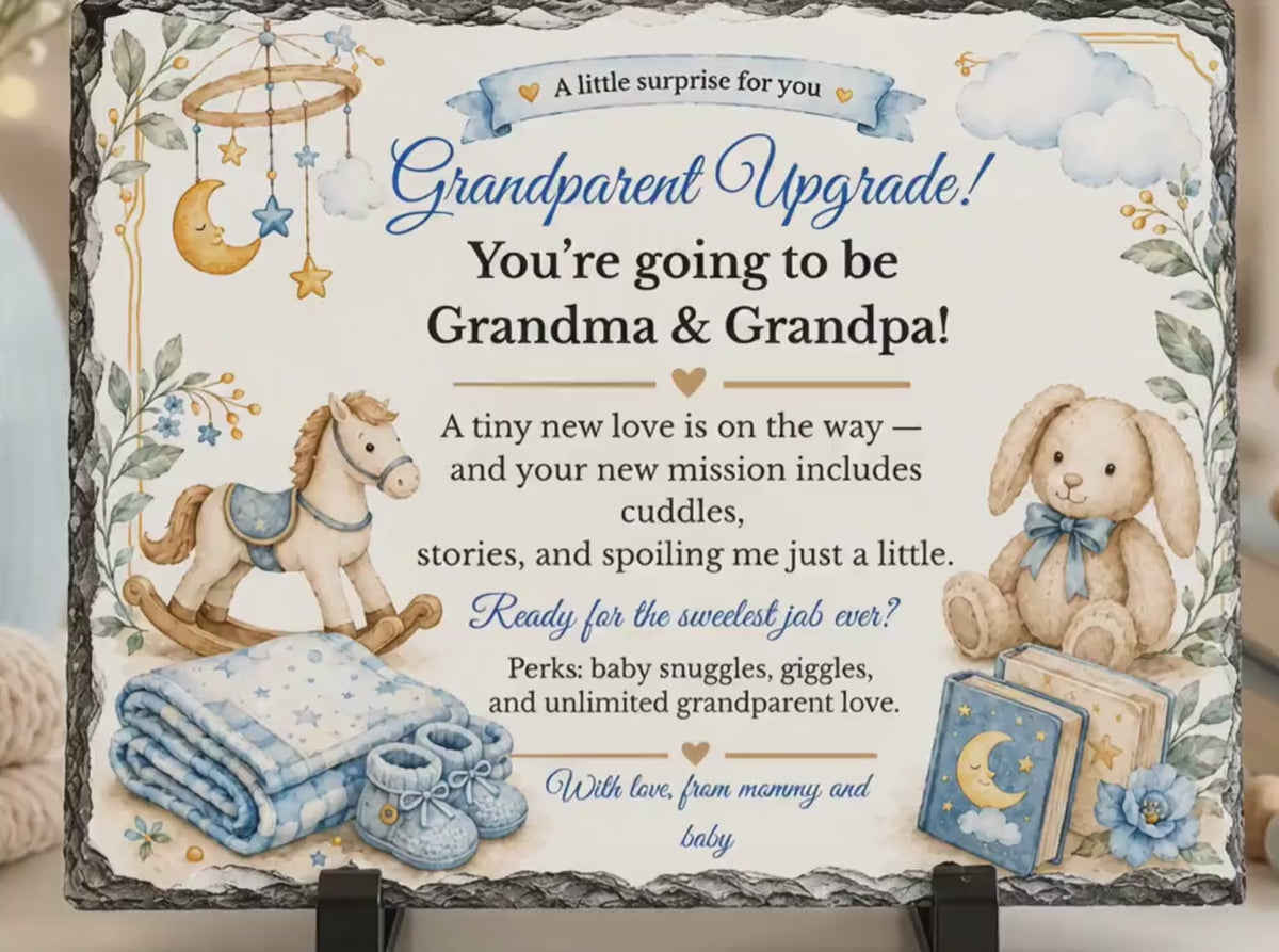Grandparent Upgrade Pregnancy Announcement Stone Plaque, Grandma and Grandpa Reveal Gift, Baby Announcement Keepsake, New Grandparents Gift