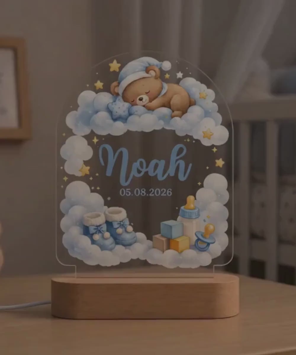 Personalized Baby Boy Night Light, Custom Name Nursery Lamp, Teddy Bear LED Lamp, Baby Shower Gift, Gitf for Baby, Bedroom Decor