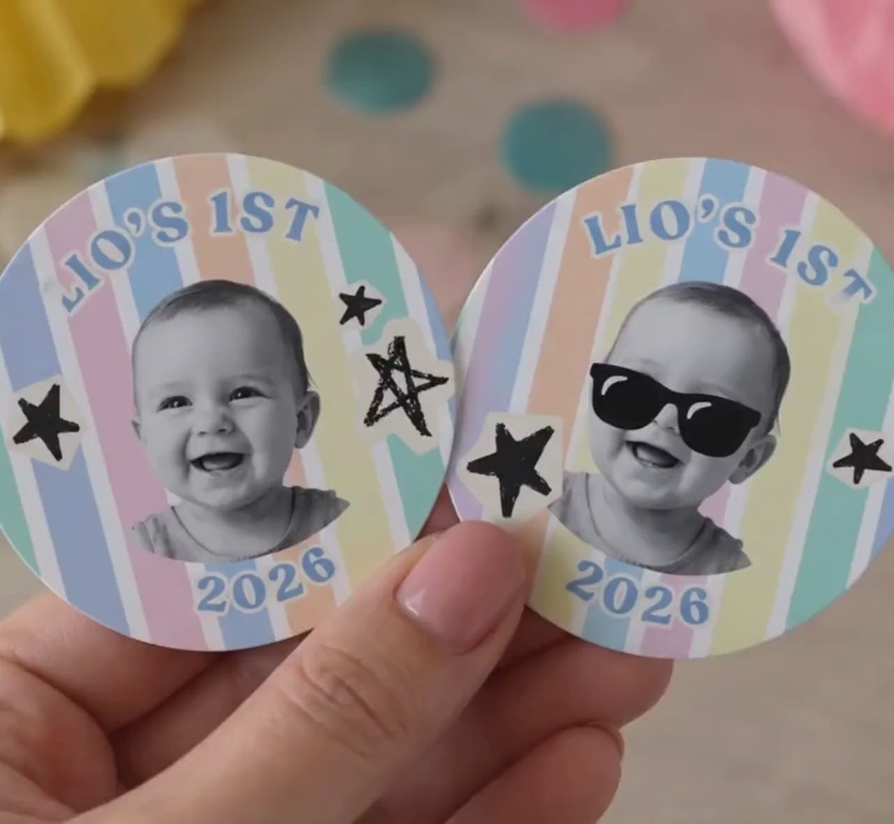 Personalized First Birthday Photo Stickers, Custom Baby Face Stickers, 1st Birthday Party Favor Stickers, Custom Cup Stickers