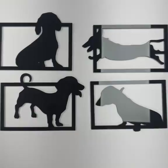 Dachshund Silhouette Wall Art – Black Acrylic Wiener Dog Decor Set