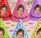 Personalized Photo Birthday Party Hats, Custom Face Party Hat, Name and Age Birthday Hat, Polka Dot Party Hats, Birthday Party Decor